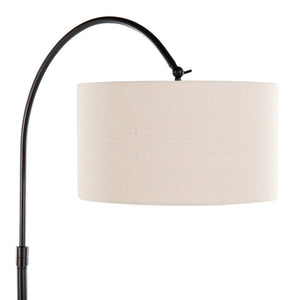 English Elm 72" Arched Oil Bronze Floor Lamp with Linen Drum Shade for Living Room Ambiance B202P290957