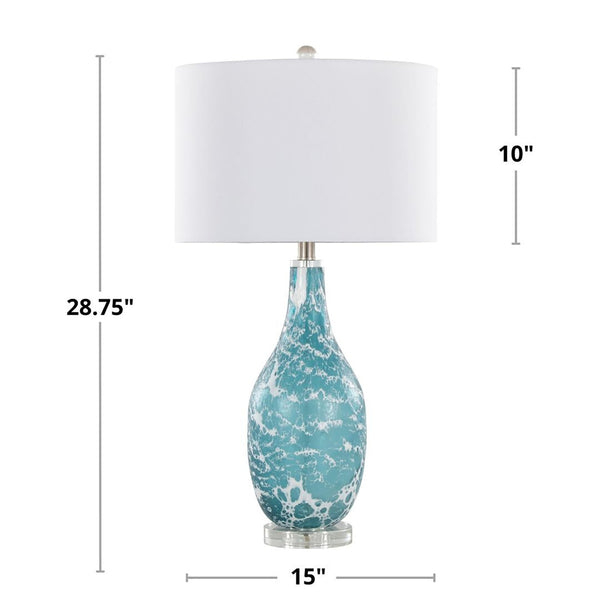 English Elm 29" Sapphire Glass Table Lamp Set with Crystal Base and Linen Drum Shade for Nightstands B202P290959