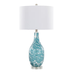 English Elm 29" Sapphire Glass Table Lamp Set with Crystal Base and Linen Drum Shade for Nightstands B202P290959