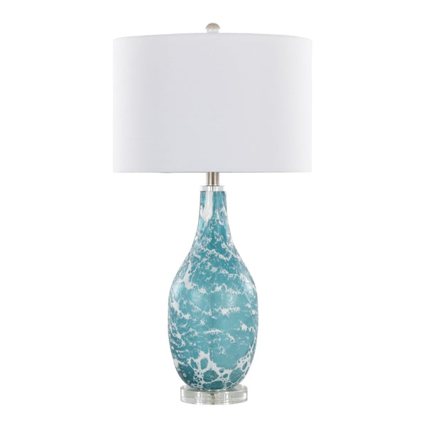 English Elm 29" Sapphire Glass Table Lamp Set with Crystal Base and Linen Drum Shade for Nightstands B202P290959