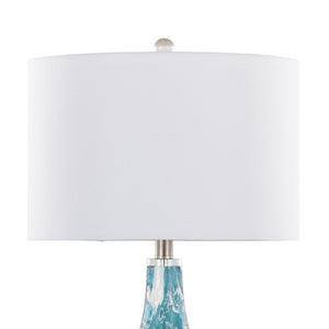 English Elm 29" Sapphire Glass Table Lamp Set with Crystal Base and Linen Drum Shade for Nightstands B202P290959
