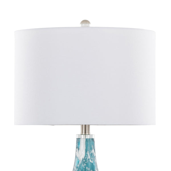 English Elm 29" Sapphire Glass Table Lamp Set with Crystal Base and Linen Drum Shade for Nightstands B202P290959