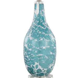 English Elm 29" Sapphire Glass Table Lamp Set with Crystal Base and Linen Drum Shade for Nightstands B202P290959