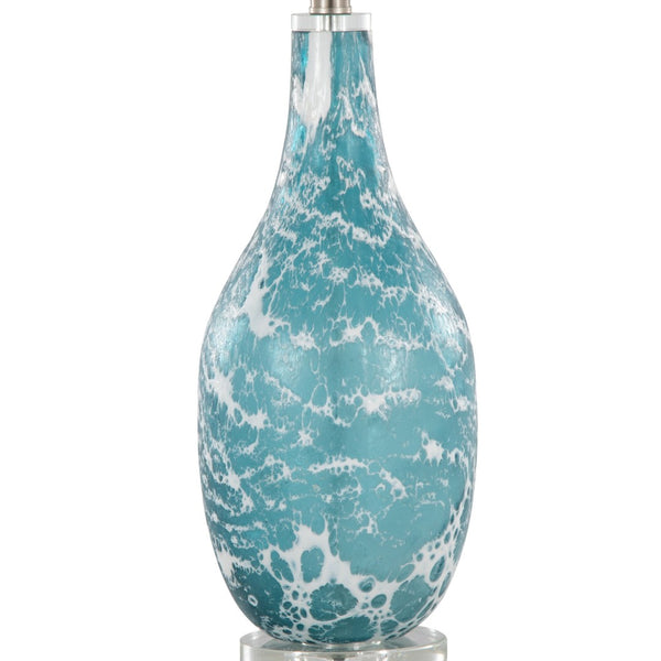English Elm 29" Sapphire Glass Table Lamp Set with Crystal Base and Linen Drum Shade for Nightstands B202P290959