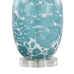 English Elm 29" Sapphire Glass Table Lamp Set with Crystal Base and Linen Drum Shade for Nightstands B202P290959