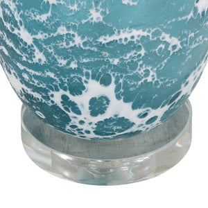English Elm 29" Sapphire Glass Table Lamp Set with Crystal Base and Linen Drum Shade for Nightstands B202P290959
