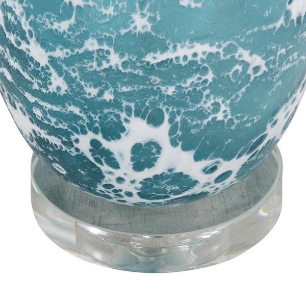 English Elm 29" Sapphire Glass Table Lamp Set with Crystal Base and Linen Drum Shade for Nightstands B202P290959
