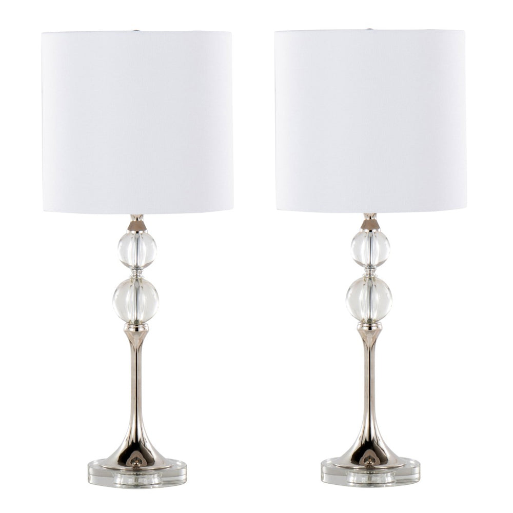 English Elm 26" Crystal Column Table Lamps with Linen Drum Shades Polished Nickel Set of 2 B202P290960