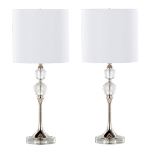 English Elm 26" Crystal Column Table Lamps with Linen Drum Shades Polished Nickel Set of 2 B202P290960