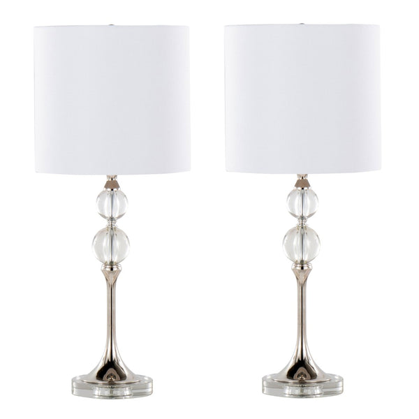 English Elm 26" Crystal Column Table Lamps with Linen Drum Shades Polished Nickel Set of 2 B202P290960