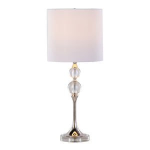 English Elm 26" Crystal Column Table Lamps with Linen Drum Shades Polished Nickel Set of 2 B202P290960