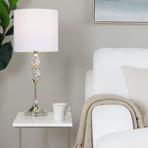 English Elm 26" Crystal Column Table Lamps with Linen Drum Shades Polished Nickel Set of 2 B202P290960