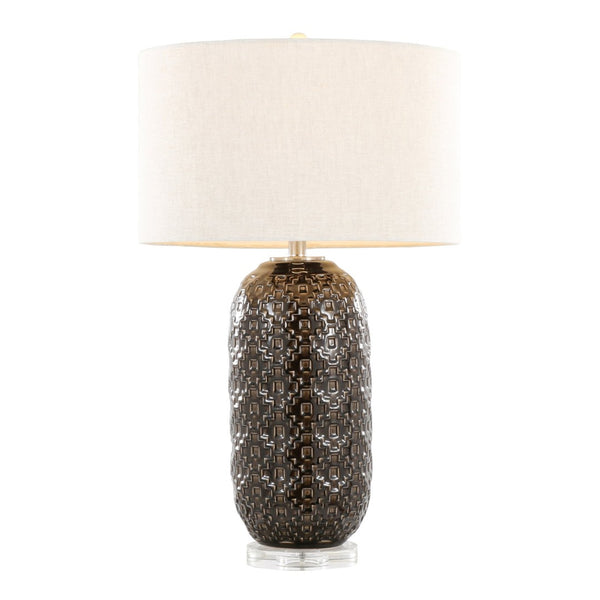 English Elm 30" Crackle Ceramic Crystal Base Table Lamp with Linen Drum Shade for Modern Interiors B202P290961