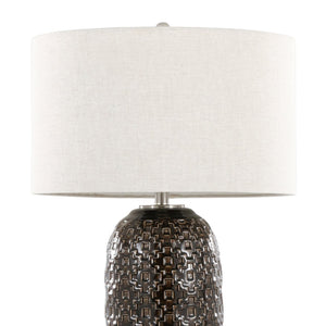 English Elm 30" Crackle Ceramic Crystal Base Table Lamp with Linen Drum Shade for Modern Interiors B202P290961