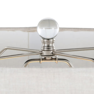 English Elm 30" Crackle Ceramic Crystal Base Table Lamp with Linen Drum Shade for Modern Interiors B202P290961