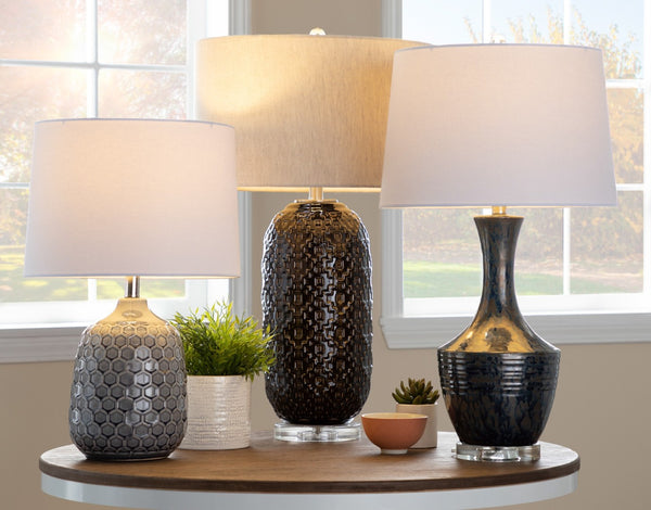 English Elm 30" Crackle Ceramic Crystal Base Table Lamp with Linen Drum Shade for Modern Interiors B202P290961