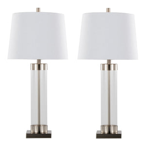 English Elm 30" Clear Glass and Brushed Nickel Table Lamps with Linen Shades for Bedroom Pairs B202P290962