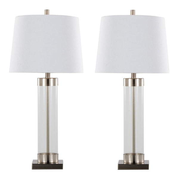 English Elm 30" Clear Glass and Brushed Nickel Table Lamps with Linen Shades for Bedroom Pairs B202P290962