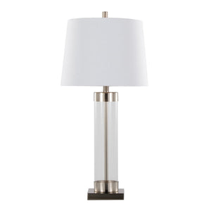 English Elm 30" Clear Glass and Brushed Nickel Table Lamps with Linen Shades for Bedroom Pairs B202P290962
