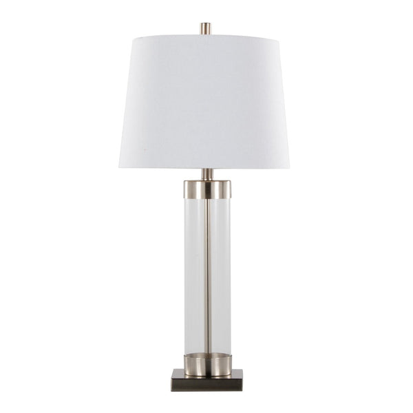 English Elm 30" Clear Glass and Brushed Nickel Table Lamps with Linen Shades for Bedroom Pairs B202P290962