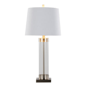 English Elm 30" Clear Glass and Brushed Nickel Table Lamps with Linen Shades for Bedroom Pairs B202P290962