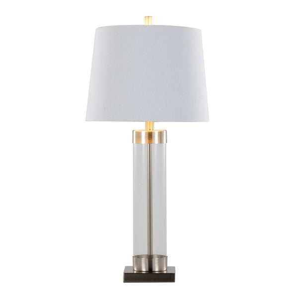 English Elm 30" Clear Glass and Brushed Nickel Table Lamps with Linen Shades for Bedroom Pairs B202P290962