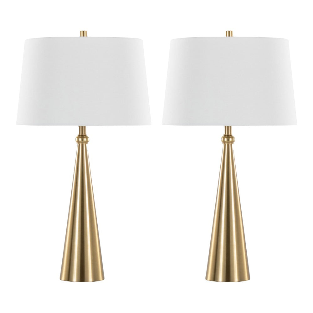 English Elm 30" Gold Metal Art Deco Table Lamp Set Brushed Linen Shade Glamorous Bedside Pair B202P290968