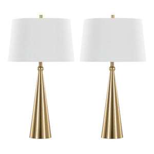 English Elm 30" Gold Metal Art Deco Table Lamp Set Brushed Linen Shade Glamorous Bedside Pair B202P290968