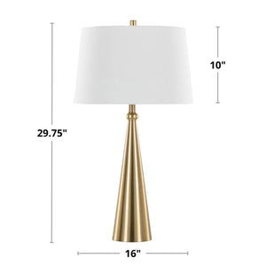 English Elm 30" Gold Metal Art Deco Table Lamp Set Brushed Linen Shade Glamorous Bedside Pair B202P290968