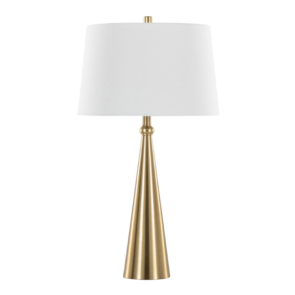 English Elm 30" Gold Metal Art Deco Table Lamp Set Brushed Linen Shade Glamorous Bedside Pair B202P290968