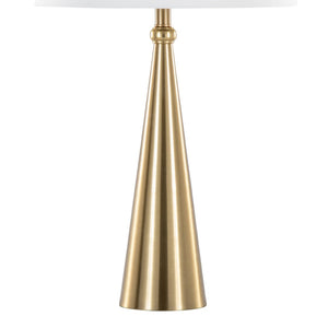 English Elm 30" Gold Metal Art Deco Table Lamp Set Brushed Linen Shade Glamorous Bedside Pair B202P290968