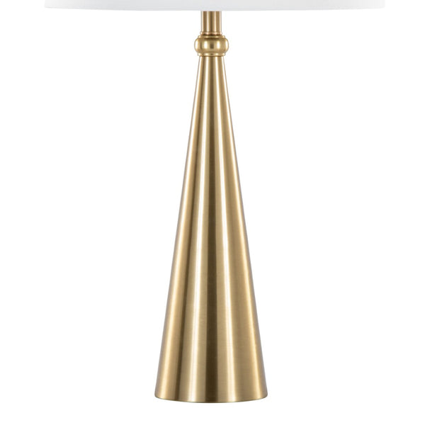 English Elm 30" Gold Metal Art Deco Table Lamp Set Brushed Linen Shade Glamorous Bedside Pair B202P290968