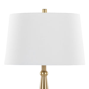 English Elm 30" Gold Metal Art Deco Table Lamp Set Brushed Linen Shade Glamorous Bedside Pair B202P290968
