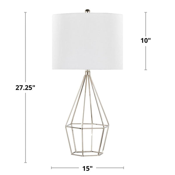 English Elm 27" Contemporary Polished Nickel Metal Lamp Set with Tapered White Linen Shade Pair B202P290974