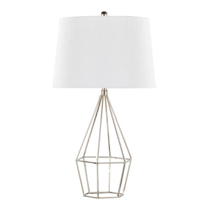 English Elm 27" Contemporary Polished Nickel Metal Lamp Set with Tapered White Linen Shade Pair B202P290974