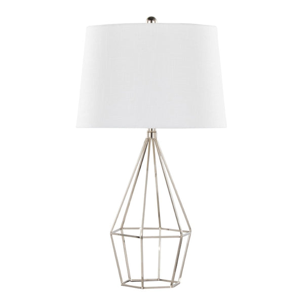 English Elm 27" Contemporary Polished Nickel Metal Lamp Set with Tapered White Linen Shade Pair B202P290974