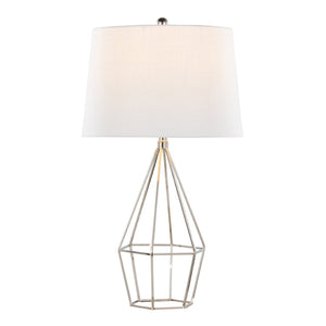 English Elm 27" Contemporary Polished Nickel Metal Lamp Set with Tapered White Linen Shade Pair B202P290974
