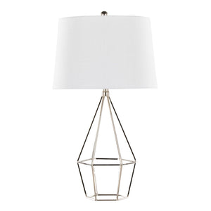 English Elm 27" Contemporary Polished Nickel Metal Lamp Set with Tapered White Linen Shade Pair B202P290974