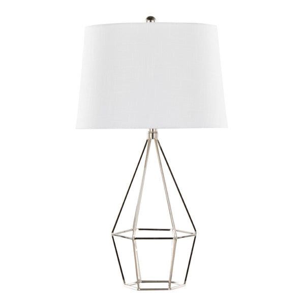 English Elm 27" Contemporary Polished Nickel Metal Lamp Set with Tapered White Linen Shade Pair B202P290974