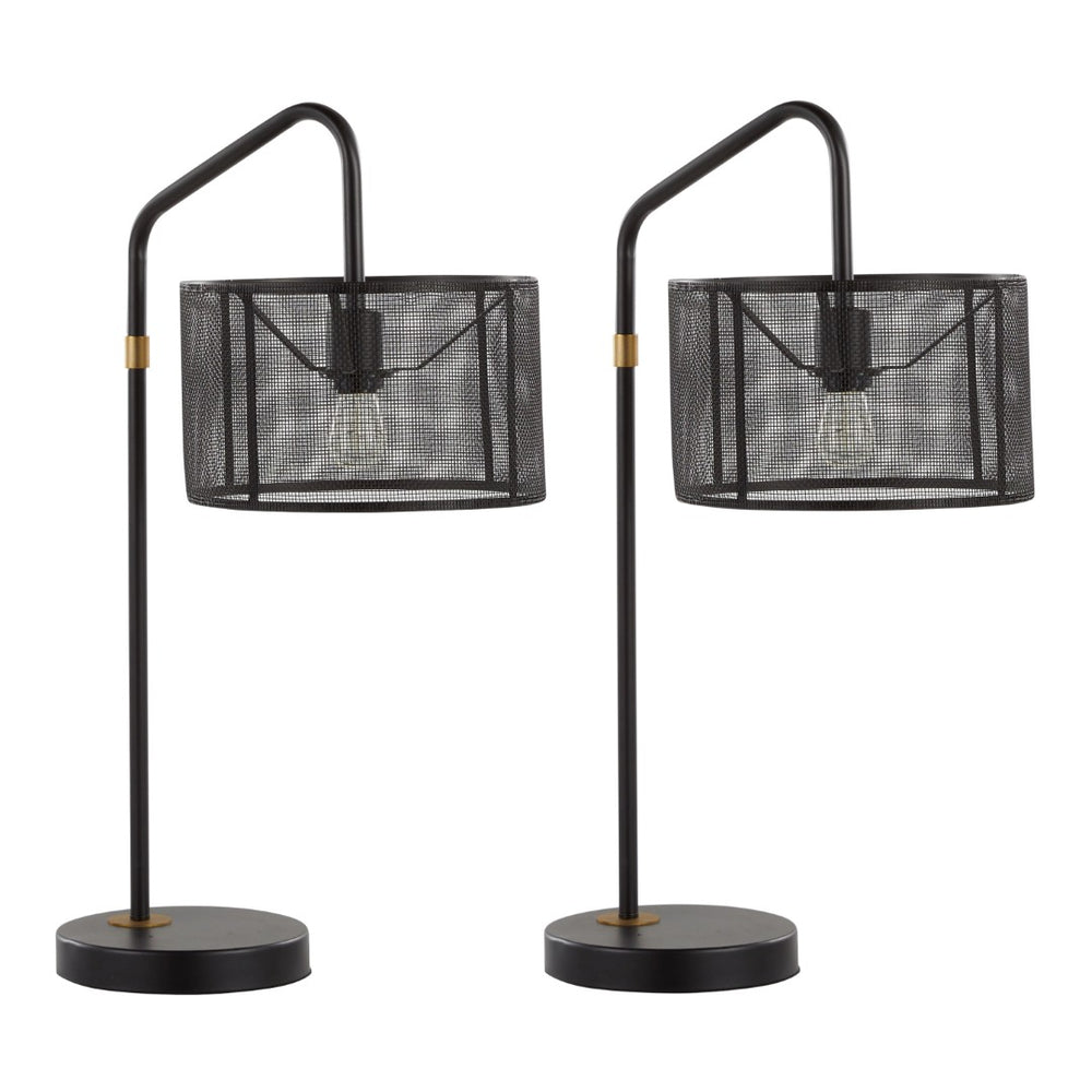 English Elm 27" Industrial Contemporary Metal Mesh Task Lamps with Usb Port Oil Bronze Set of 2 B202P290975