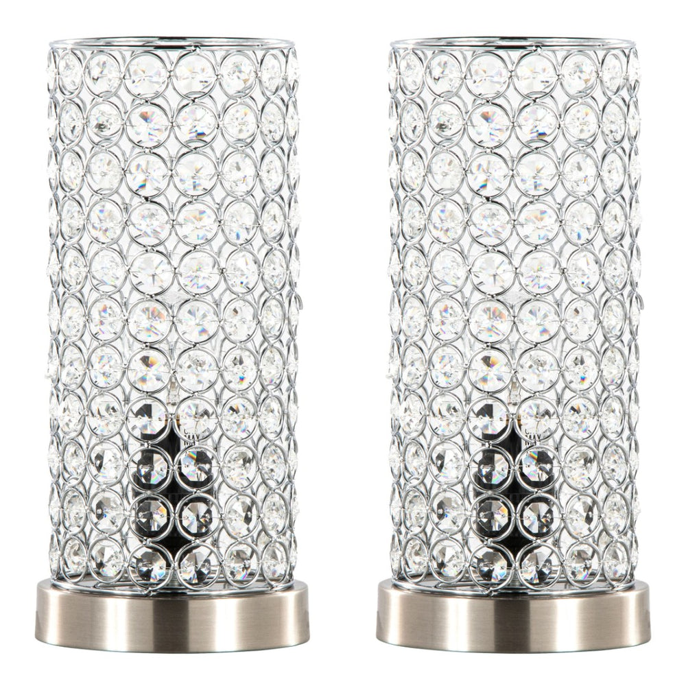 English Elm 11" Uplight Table Lamp Set of 2 Crystal Chrome Brushed Nickel Transitional Accent B202P290977