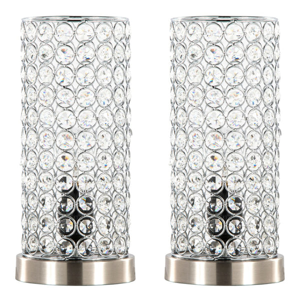 English Elm 11" Uplight Table Lamp Set of 2 Crystal Chrome Brushed Nickel Transitional Accent B202P290977