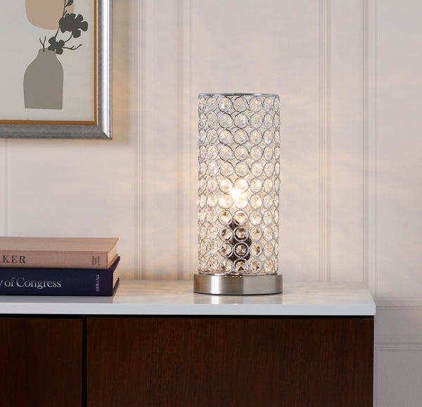 English Elm 11" Uplight Table Lamp Set of 2 Crystal Chrome Brushed Nickel Transitional Accent B202P290977