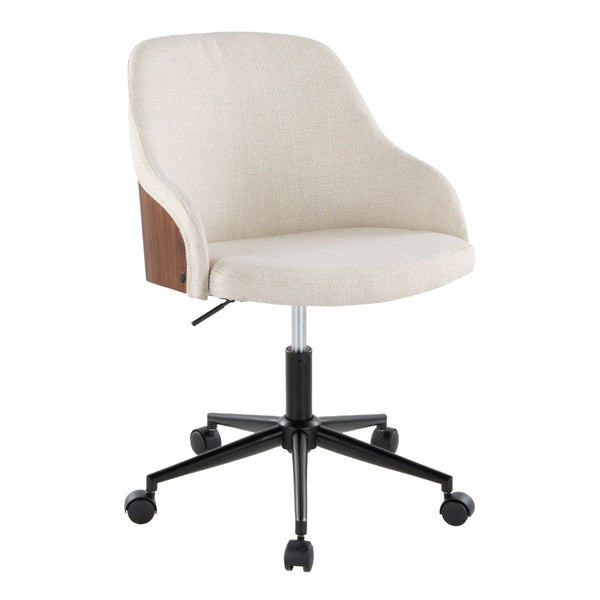 English Elm Contemporary Walnut Wood Swivel Office Chair with Cream Fabric and Matte Base Black Metal B202P290980