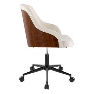 English Elm Contemporary Walnut Wood Swivel Office Chair with Cream Fabric and Matte Base Black Metal B202P290980