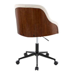 English Elm Contemporary Walnut Wood Swivel Office Chair with Cream Fabric and Matte Base Black Metal B202P290980