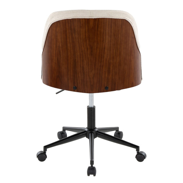 English Elm Contemporary Walnut Wood Swivel Office Chair with Cream Fabric and Matte Base Black Metal B202P290980