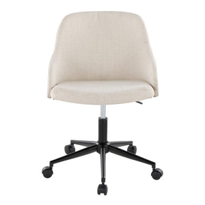 English Elm Contemporary Walnut Wood Swivel Office Chair with Cream Fabric and Matte Base Black Metal B202P290980
