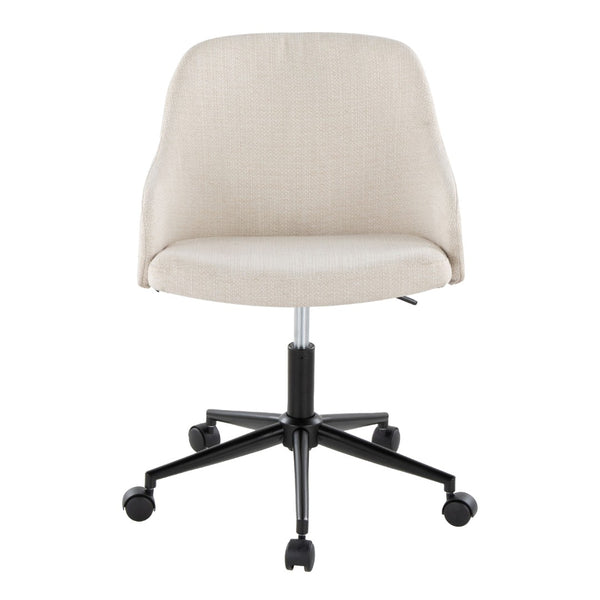 English Elm Contemporary Walnut Wood Swivel Office Chair with Cream Fabric and Matte Base Black Metal B202P290980