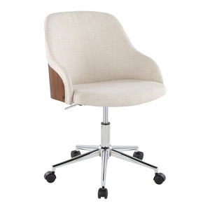 English Elm Contemporary Walnut Wood Swivel Office Chair with Cream Fabric and Matte Base Chrome Metal B202P290981